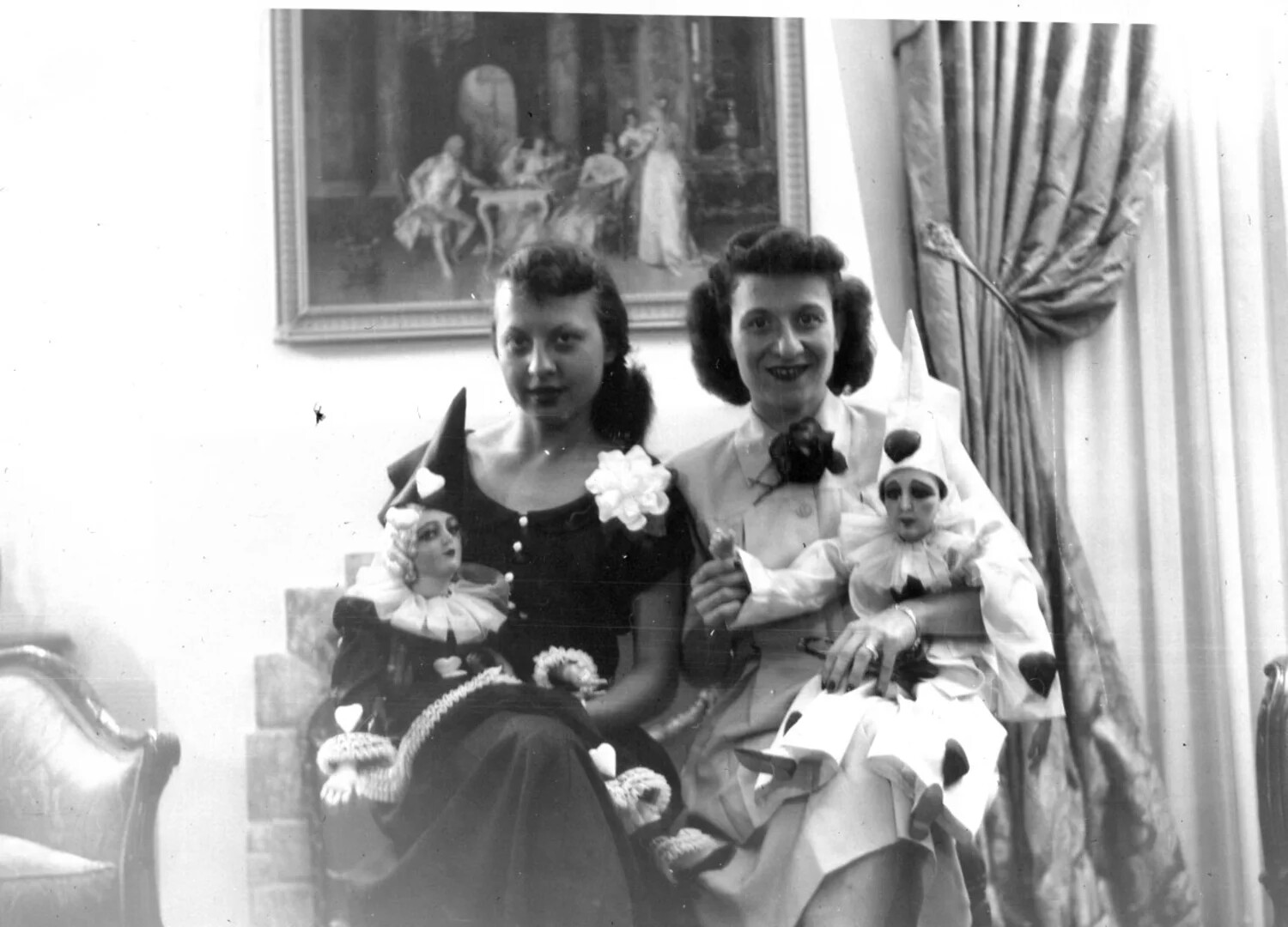 Family Portrait with Pierrot Dolls, Bancroft Family Collection, c. late 1940s–early 1950s
