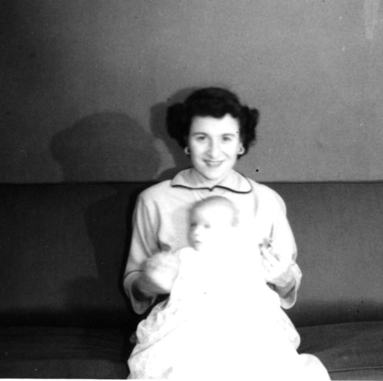Family Portrait: Mother and Infant in Christening Gown, Bancroft Family Collection, Early 1950s