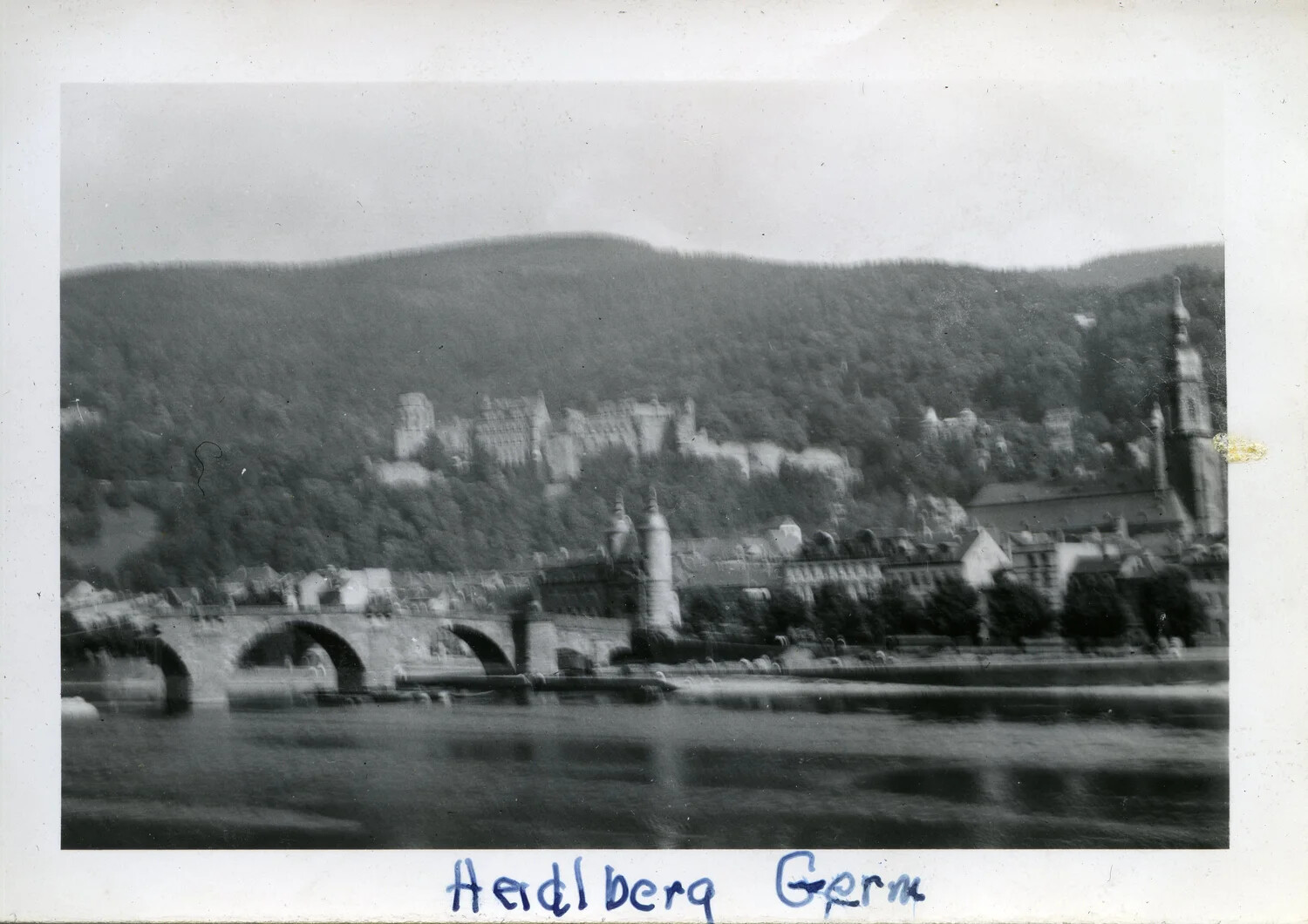View of Heidelberg, Germany with Old Bridge and Heidelberg Castle -- WWII Soldier's Photograph (Norman Baget Collection)
