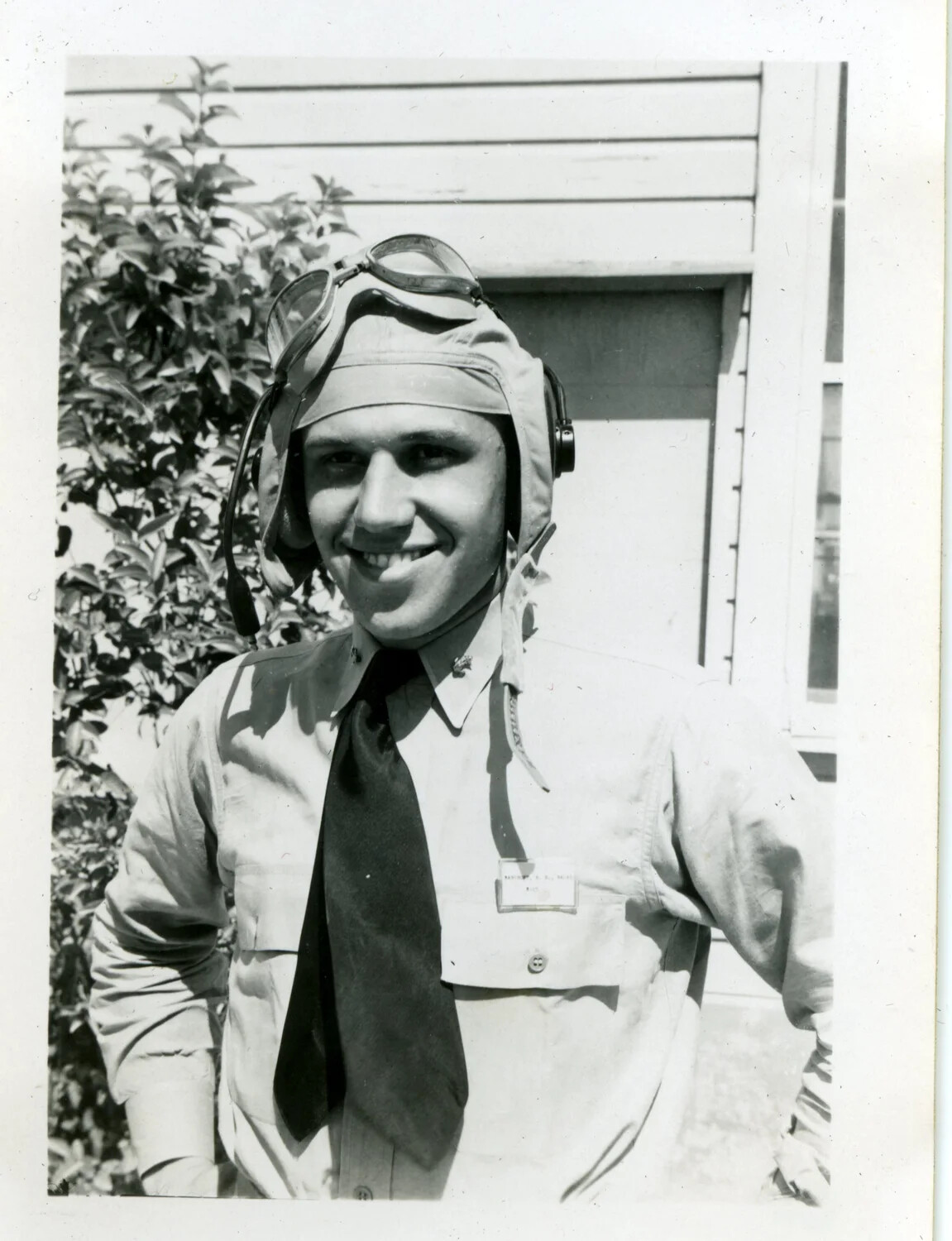 Portrait of Young Naval Aviator in Flight Helmet and Goggles, Korean War Era