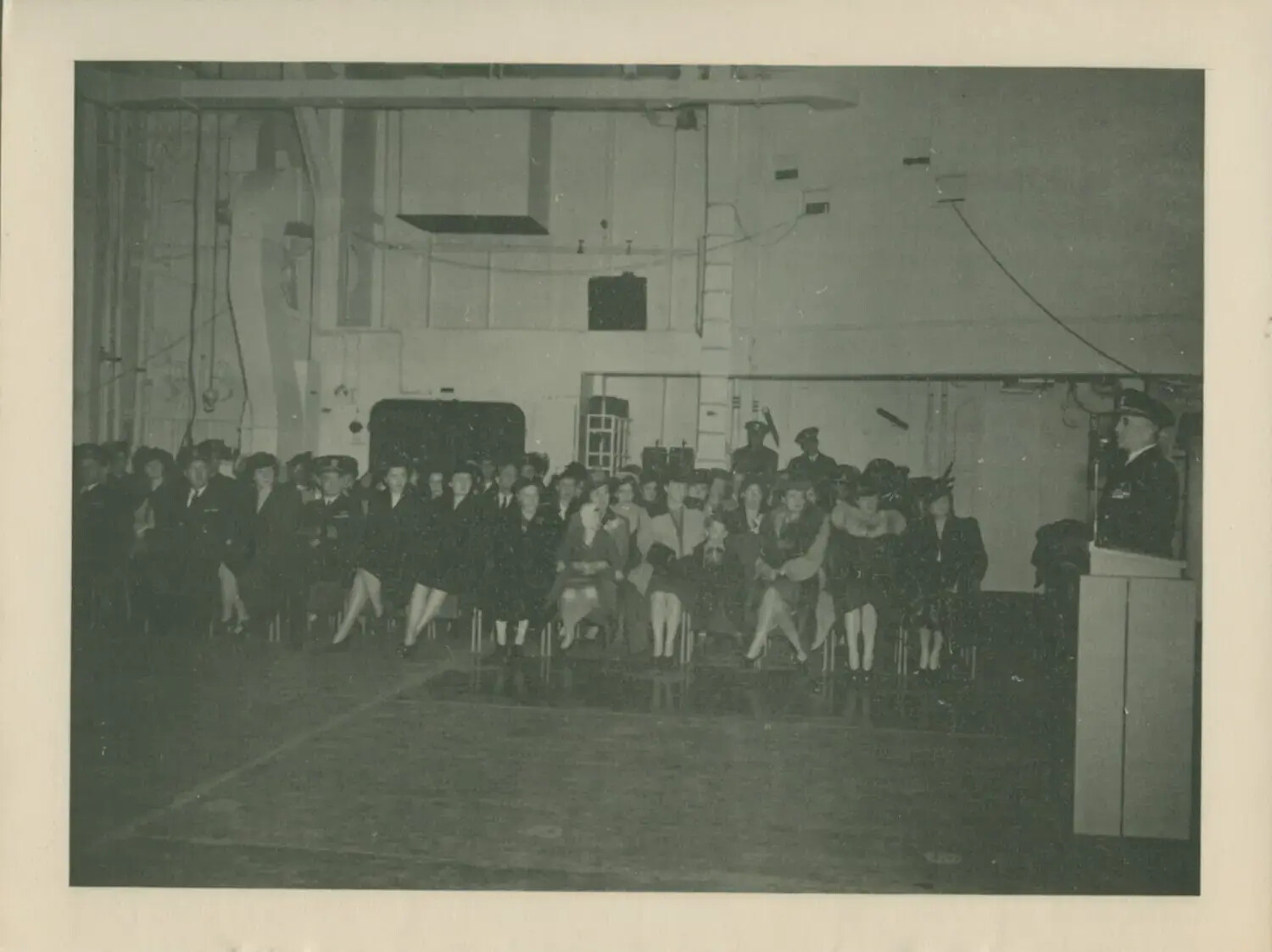 Ceremony on Hangar Deck, USS Petrof Bay (CVE-80), WWII Era