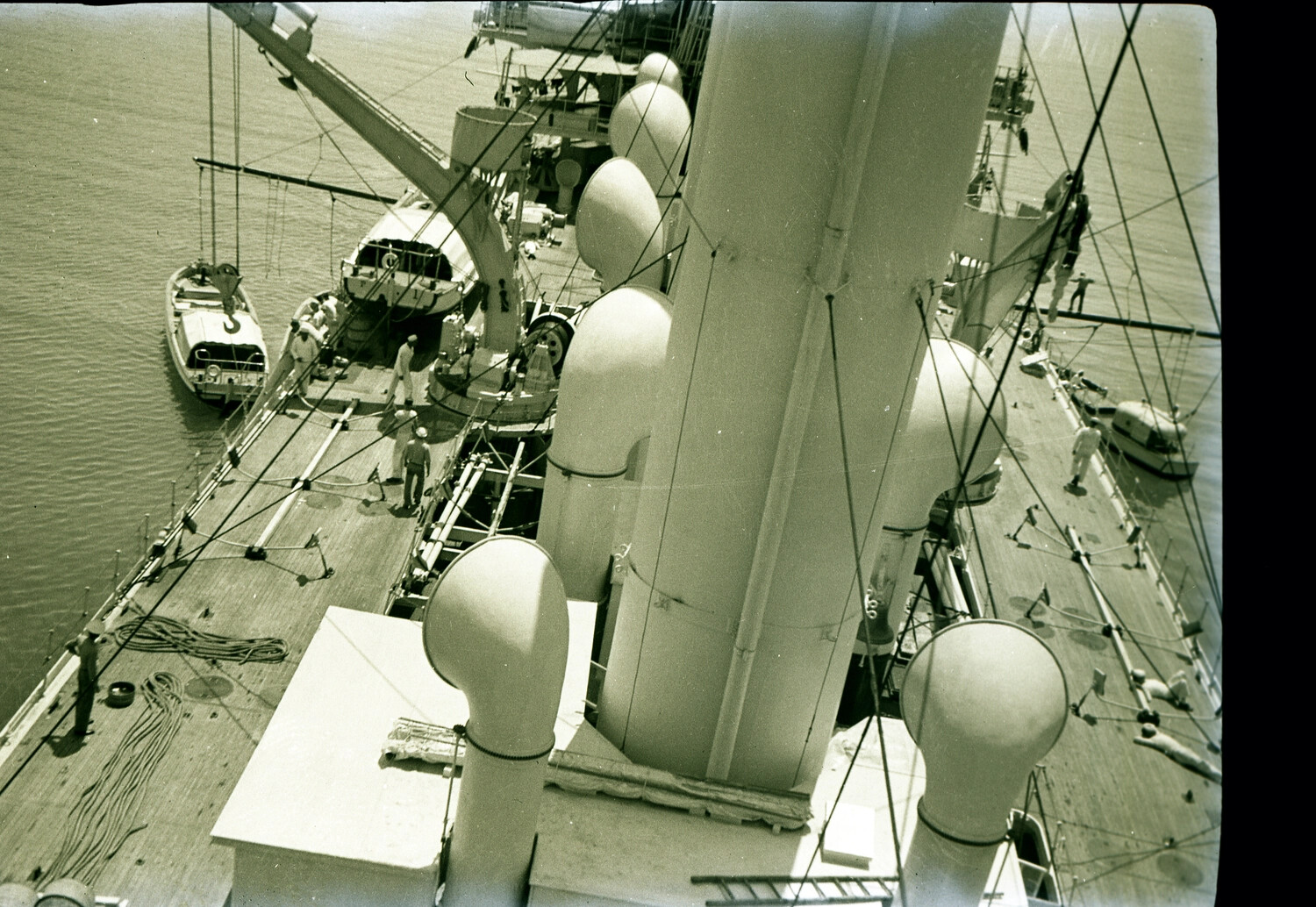 Overhead View of Ship's Deck and Ventilators, US Asiatic Fleet, China, 1930s