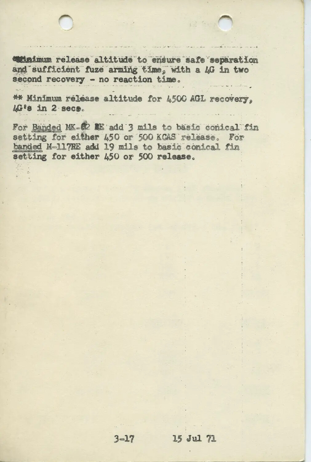F-4 Phantom II Dive Bomb Delivery Footnotes Page, Page 3-17, dated 15 Jul 1971