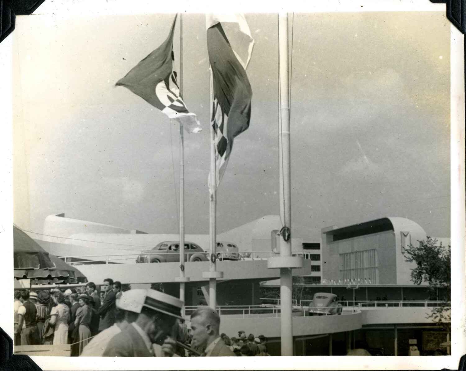 Crowd and Streamline Moderne Pavilion, Likely 1939-1940 New York World's Fair