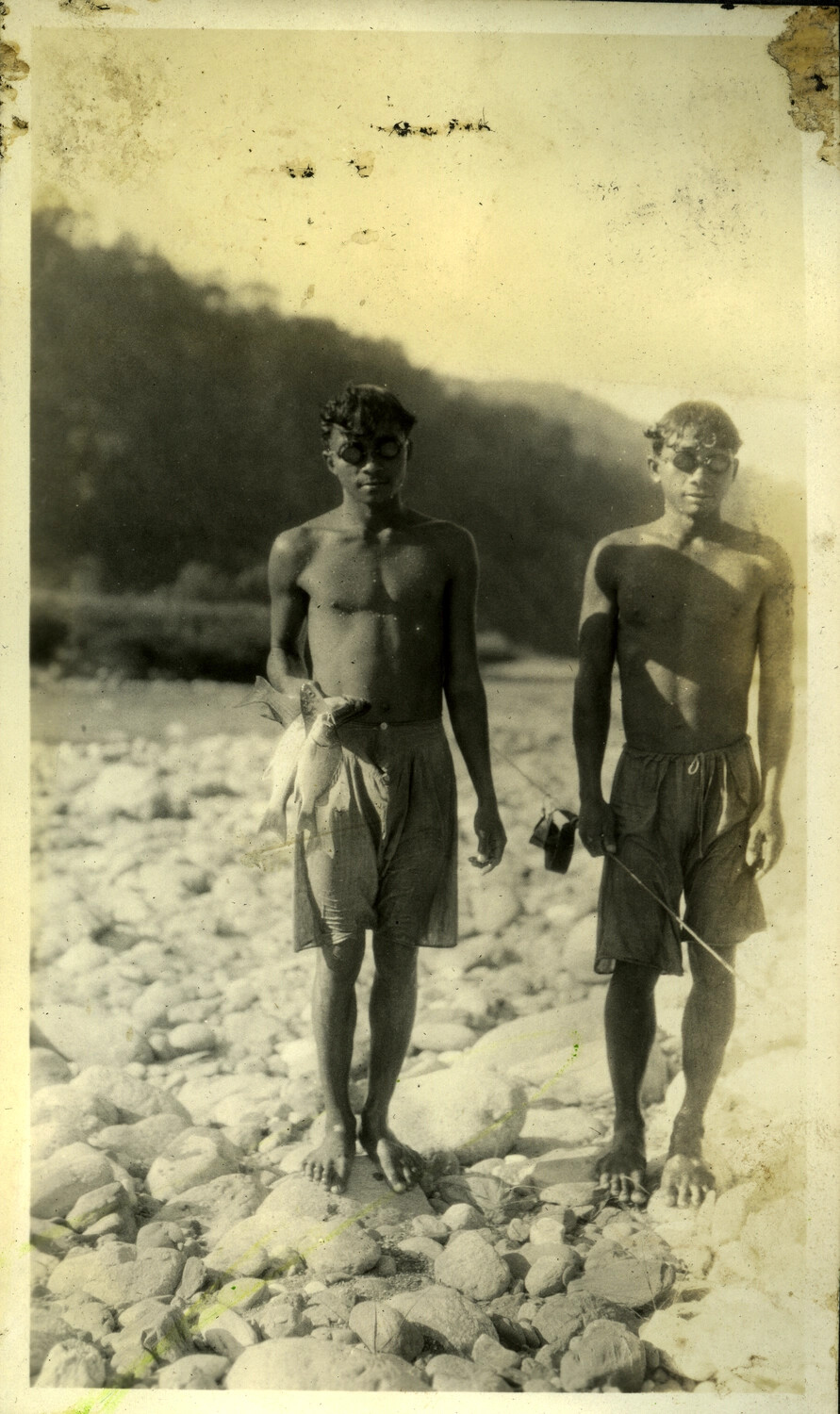 Two Young Men Fishing on a Rocky Riverbed, Philippines, c. 1930s