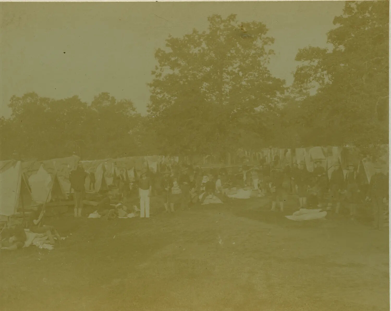 Company Street in Army Encampment with Shelter Tents, Spanish-American War Era, circa 1890s