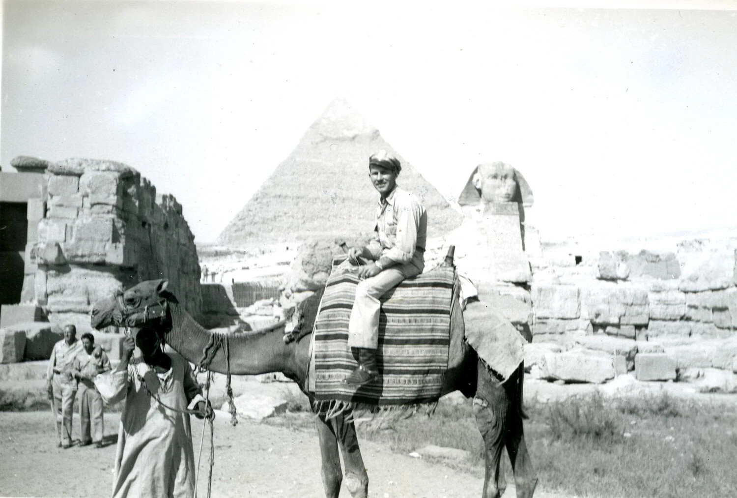Serviceman Posed on Camel at the Pyramids of Giza, Egypt, WWII Era