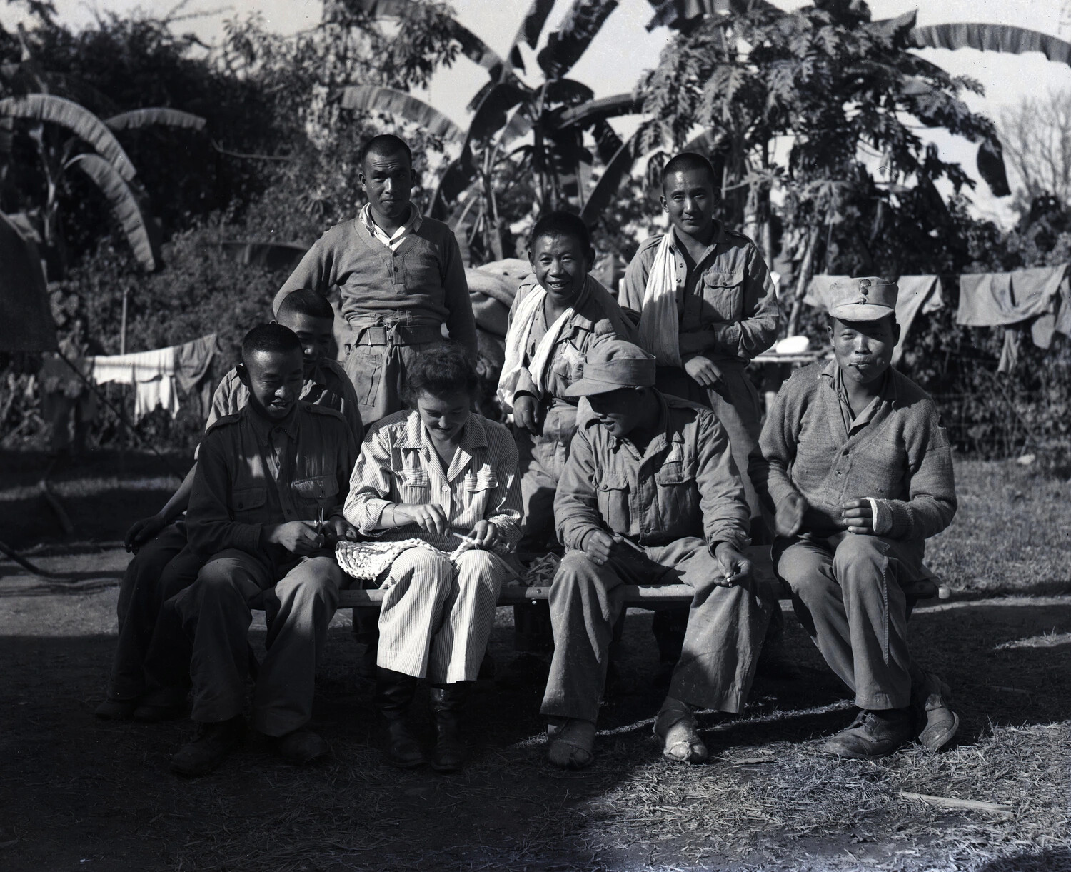 American Woman with Wounded Chinese Soldiers, Myitkyina, Burma, WWII China-Burma-India Theater