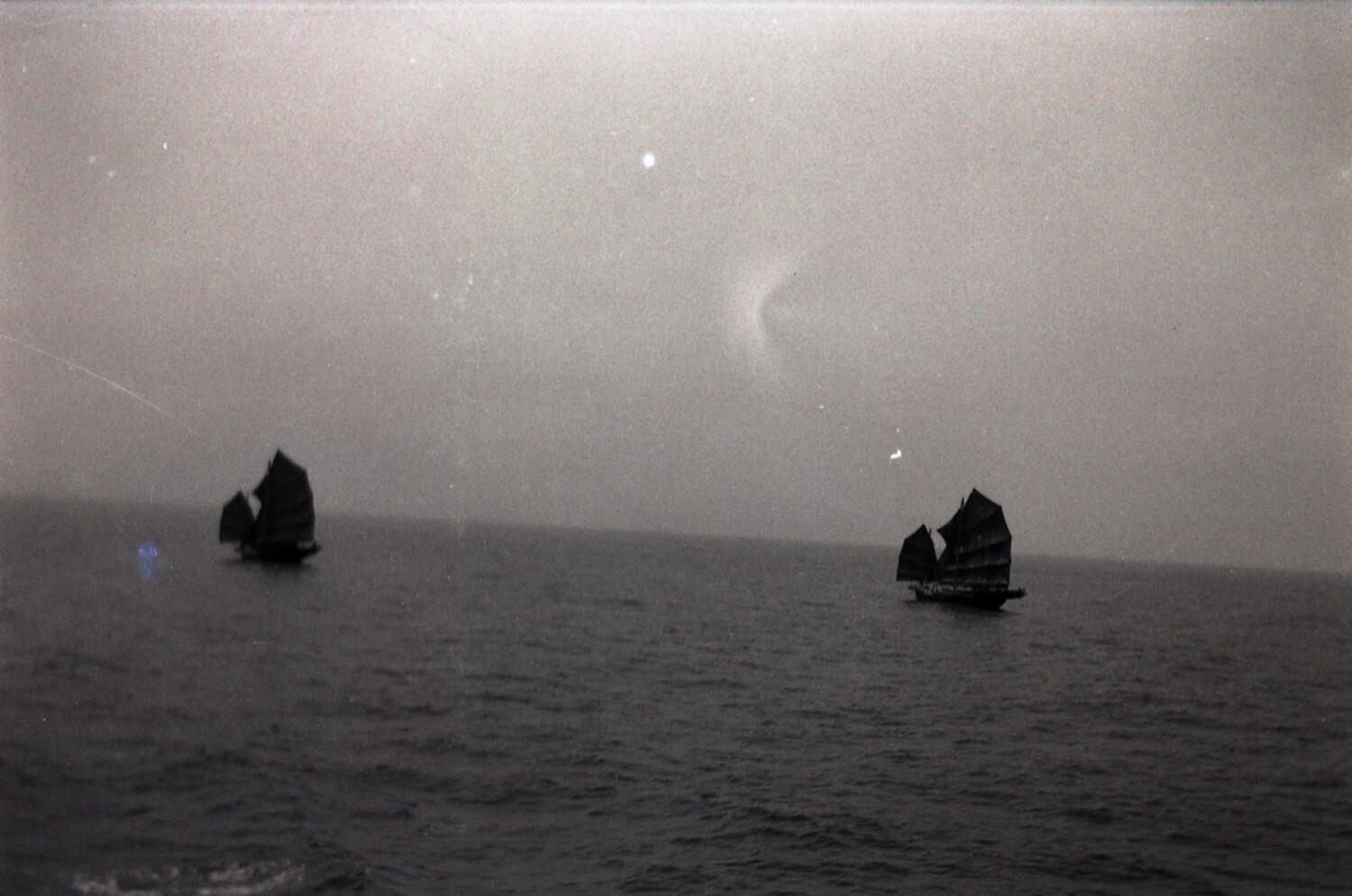 Chinese Junks Under Sail in Coastal Haze, China, c. 1930s-1940s