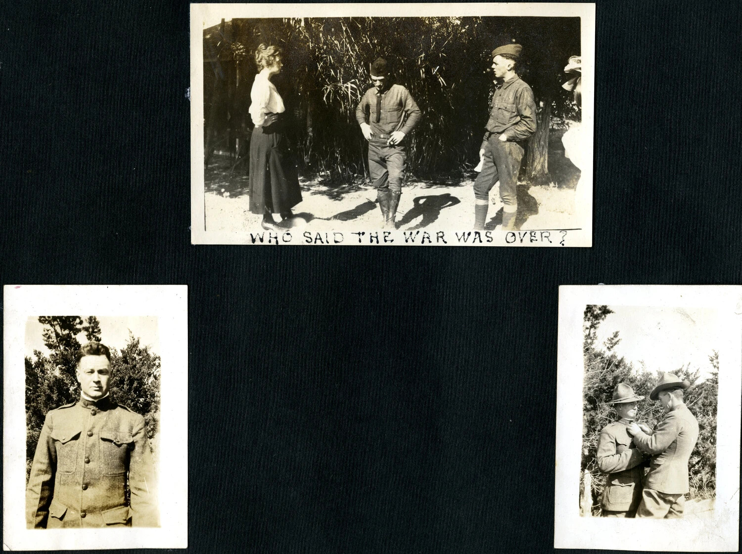 Album Page: Soldiers in Training Camp, "Who Said the War Was Over?", WWI-Era Photo Album, c. 1917-1918