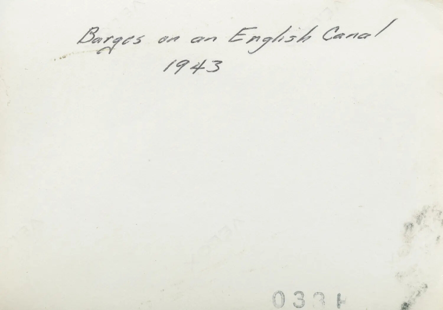 Verso Caption: "Barges on an English Canal, 1943"
