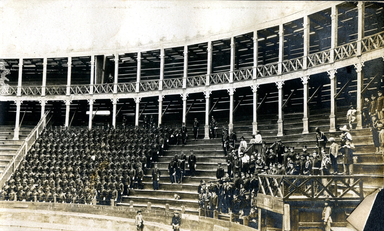 U.S. Naval Personnel Assembled in a Mexican Plaza de Toros During Shore Liberty, c. 1900-1910