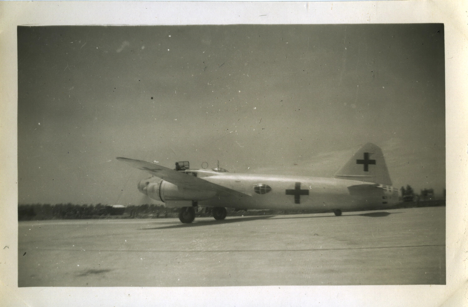 Rear Quarter View of Japanese Surrender Delegation Bomber with Cross Markings, Ie Shima, August 1945