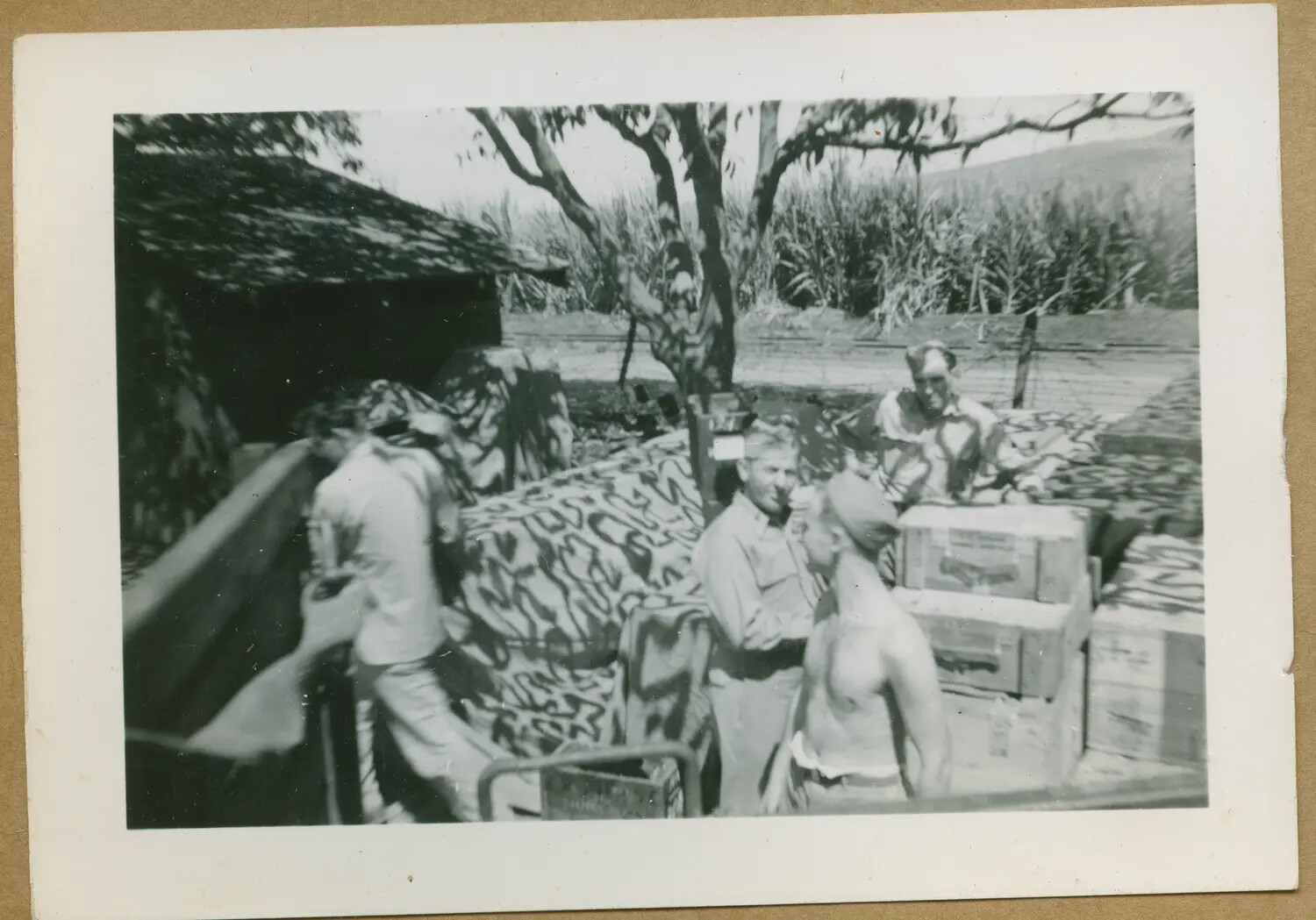 Soldiers at an Ammunition Storage Depot Under Camouflage Netting, Hawaii, WWII