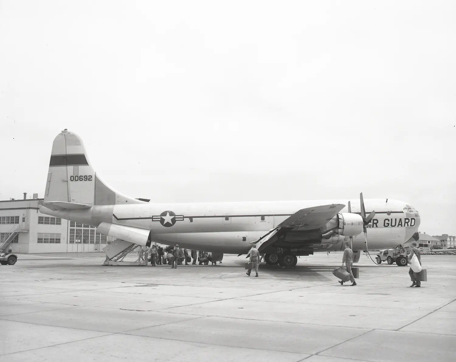 Air National Guard Boeing C-97/KC-97 Stratofreighter, Tail Number 00692, Ramp Boarding Operation