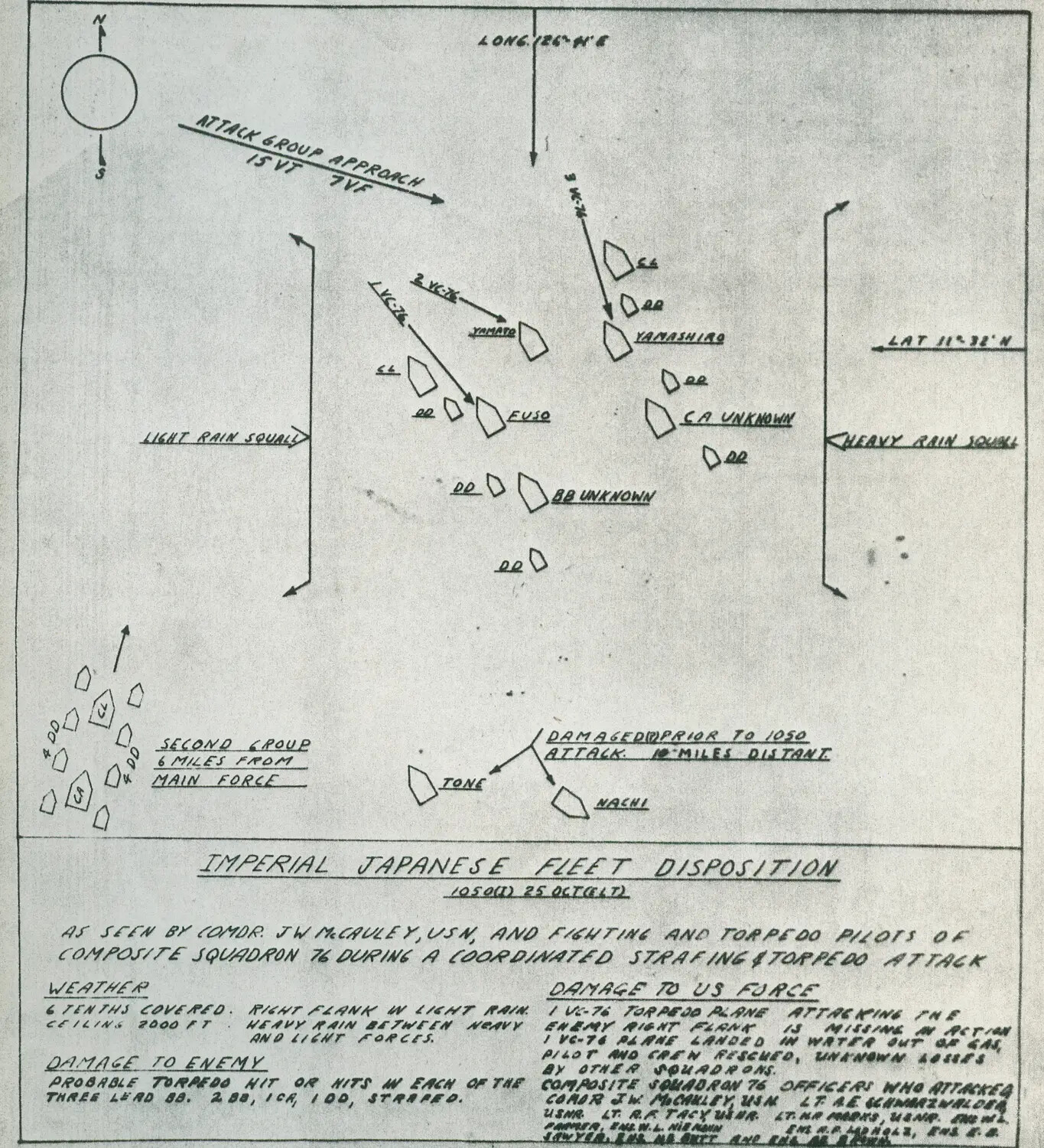 Hand-Drawn Chart: Imperial Japanese Fleet Disposition, Battle off Samar, October 25, 1944