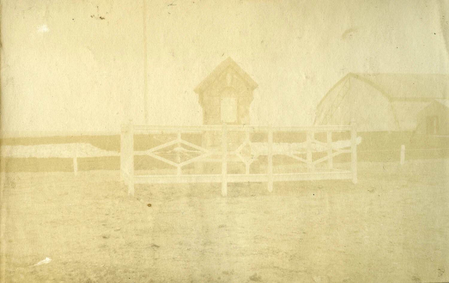 Faded Photograph of Small Structure and Bessonneau-Type Hangar at French WWI Airfield