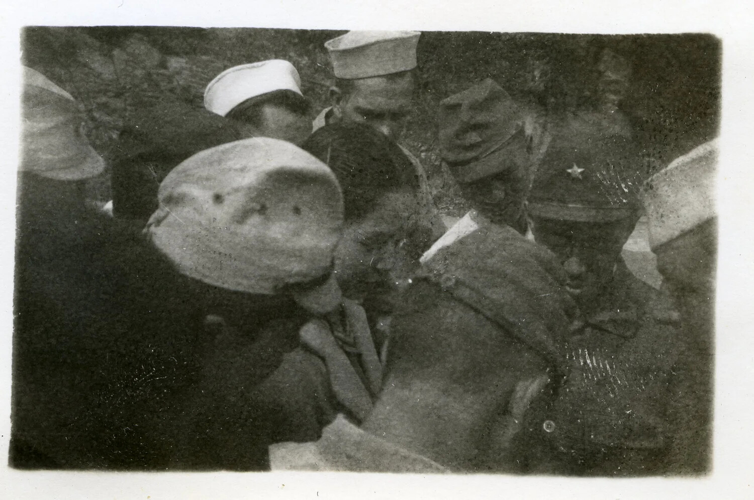 Crowd of American Sailors and Japanese Personnel, Occupied Japan, circa 1945