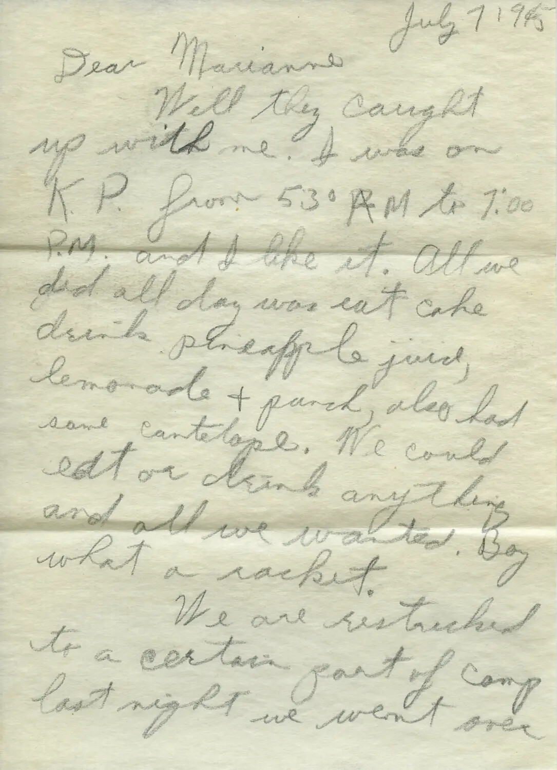 Handwritten Letter to Marianne, Dated July 7, 1945 (Moon/Sammiet Correspondence)