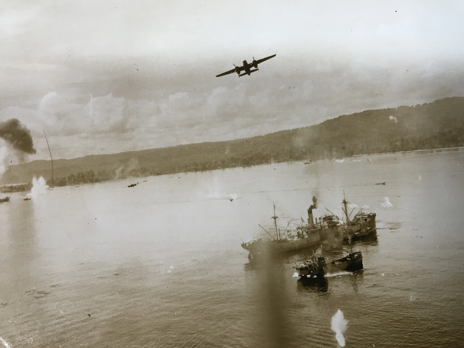 B-25 Mitchell Over Japanese Cargo Vessel and Escorts, Harbor Strike Sequence