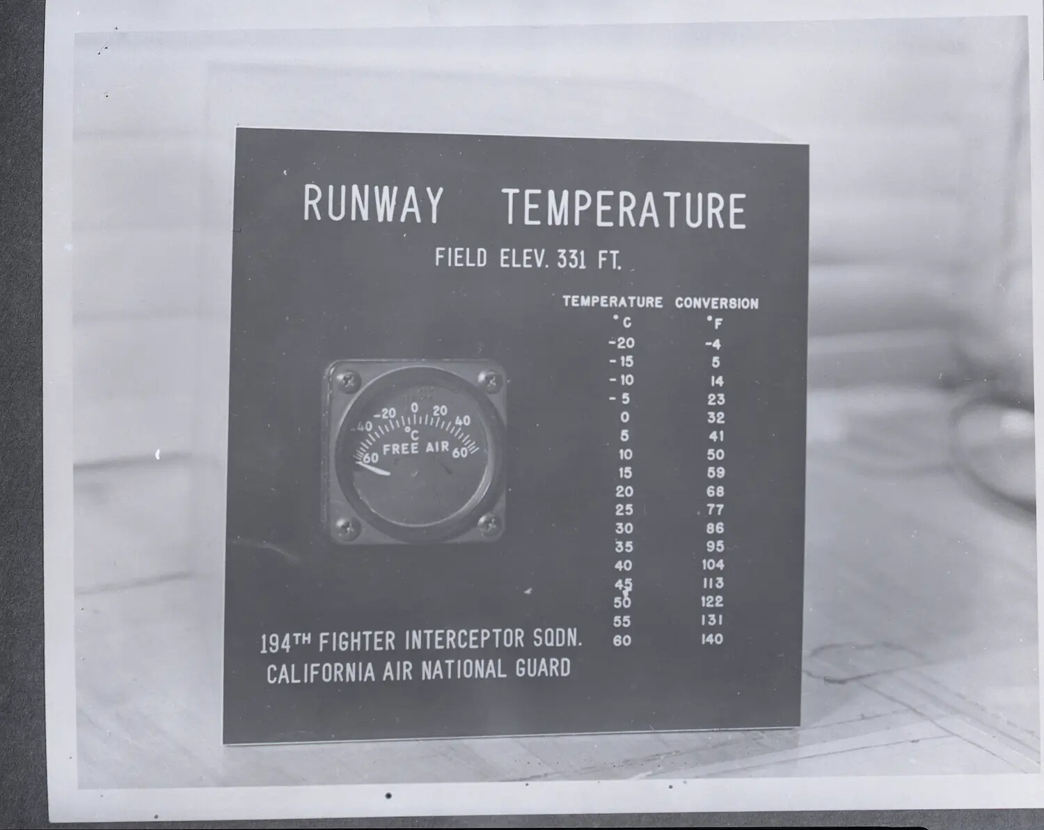 Runway Temperature Reference Panel, 194th Fighter Interceptor Squadron, California Air National Guard
