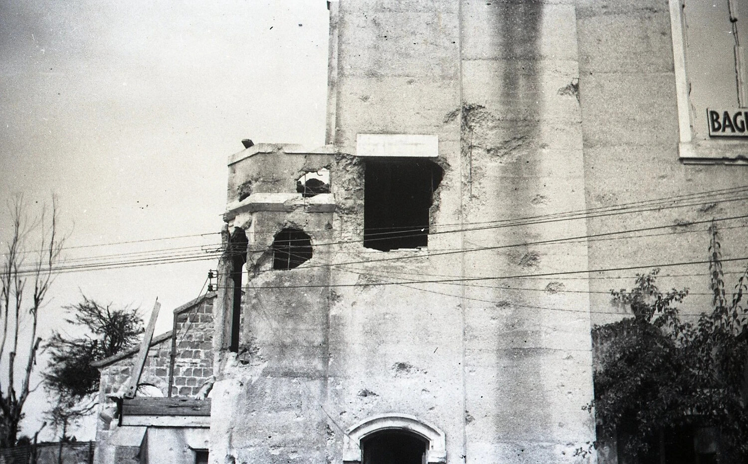 Shell-Damaged Building in Baguio, Luzon, Philippines, WWII Era
