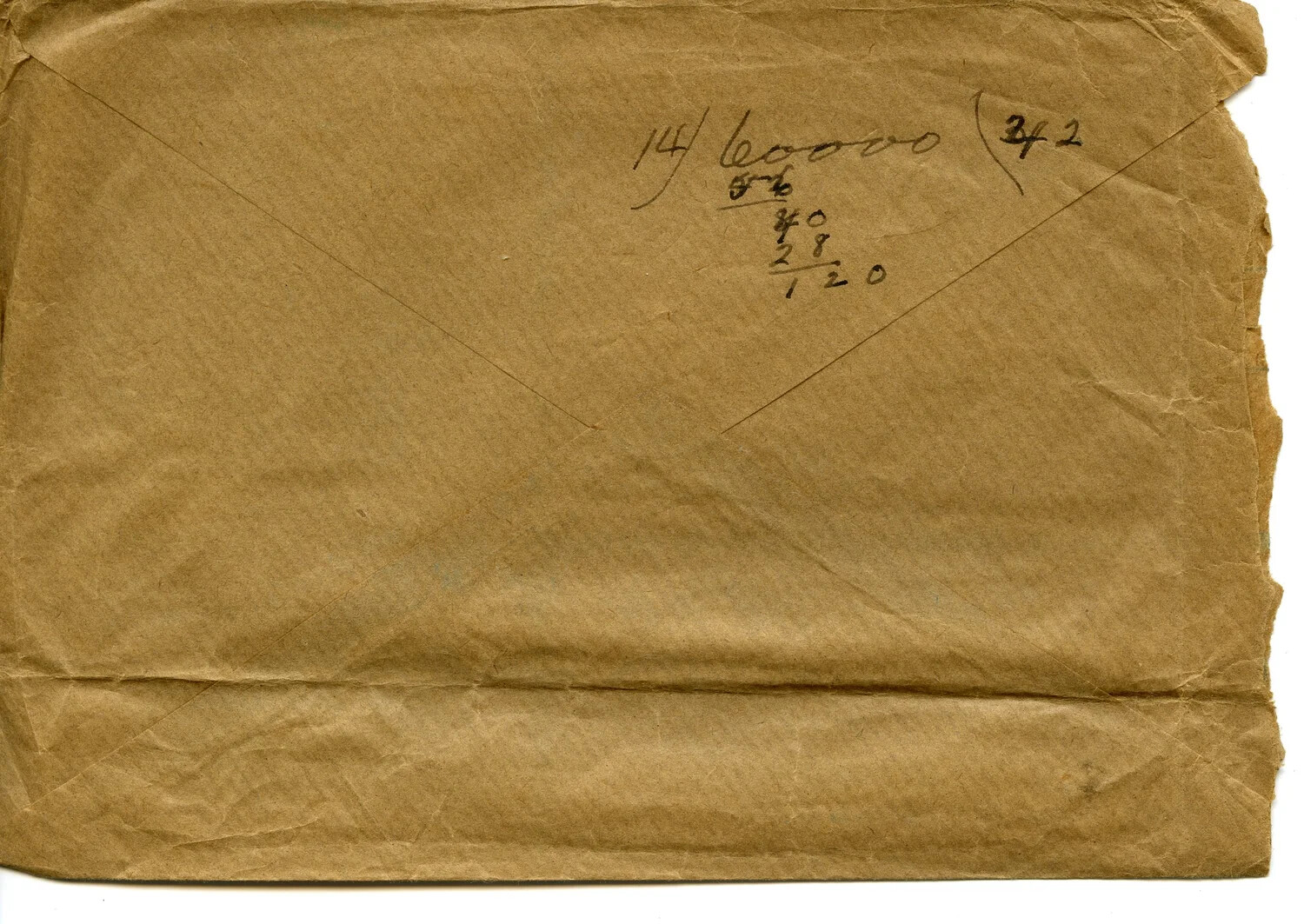 Envelope Verso with Handwritten Numeric Notations - Pvt. Willis W. Wagener WWI Letters, Letter 10