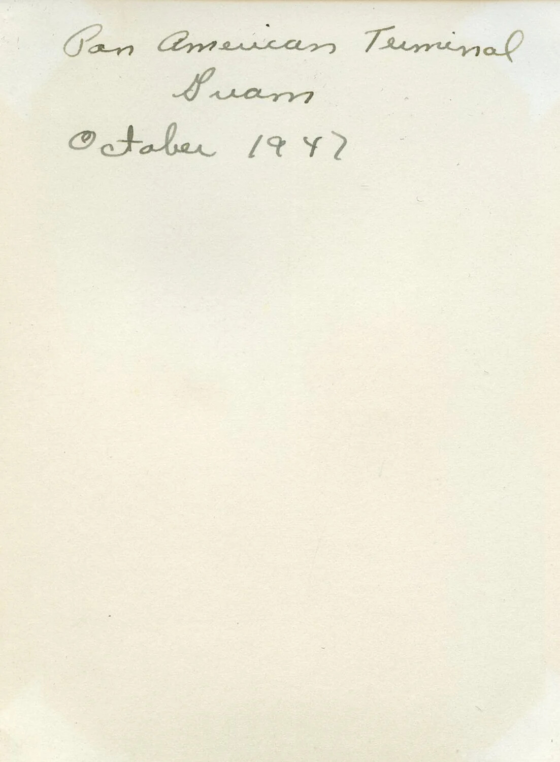 Handwritten Album Caption Page: 'Pan American Terminal, Guam - October 1947'