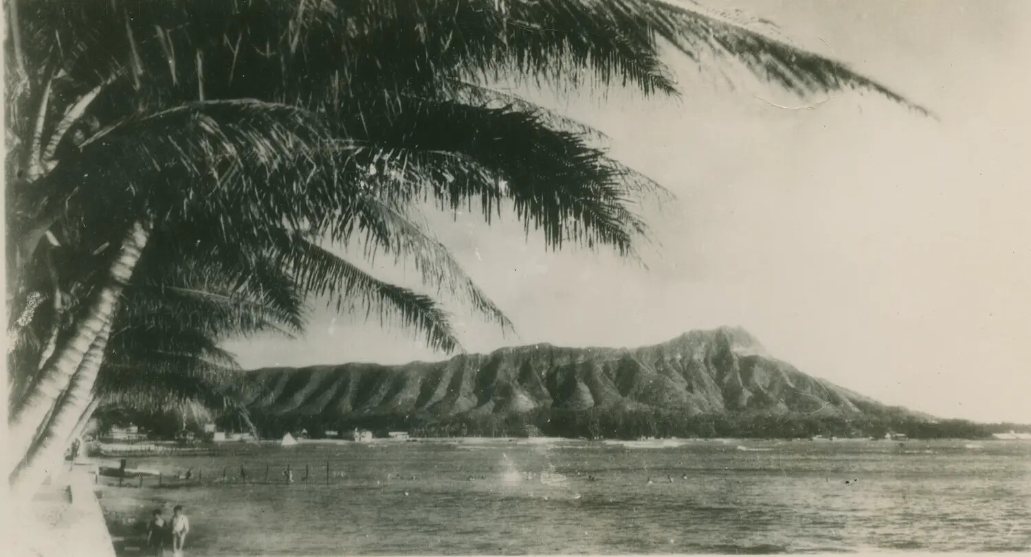 Diamond Head, Oahu, Hawaii, Viewed Through Palm Fronds