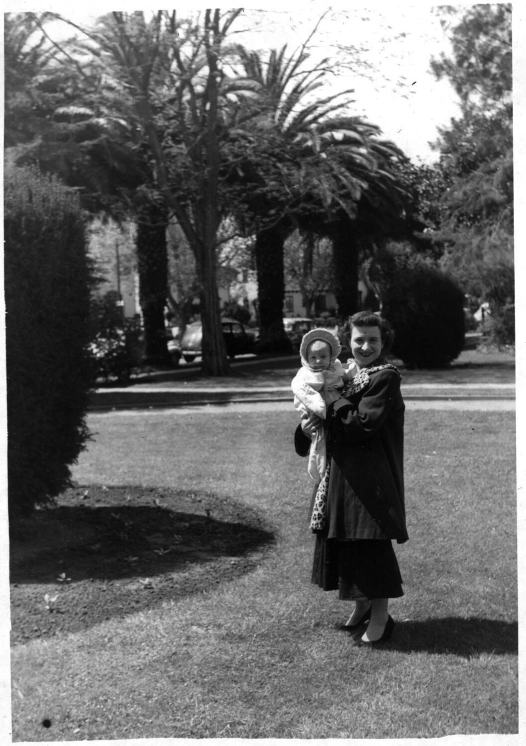 Mother and Infant in Park Setting, Family Snapshot, Circa 1950