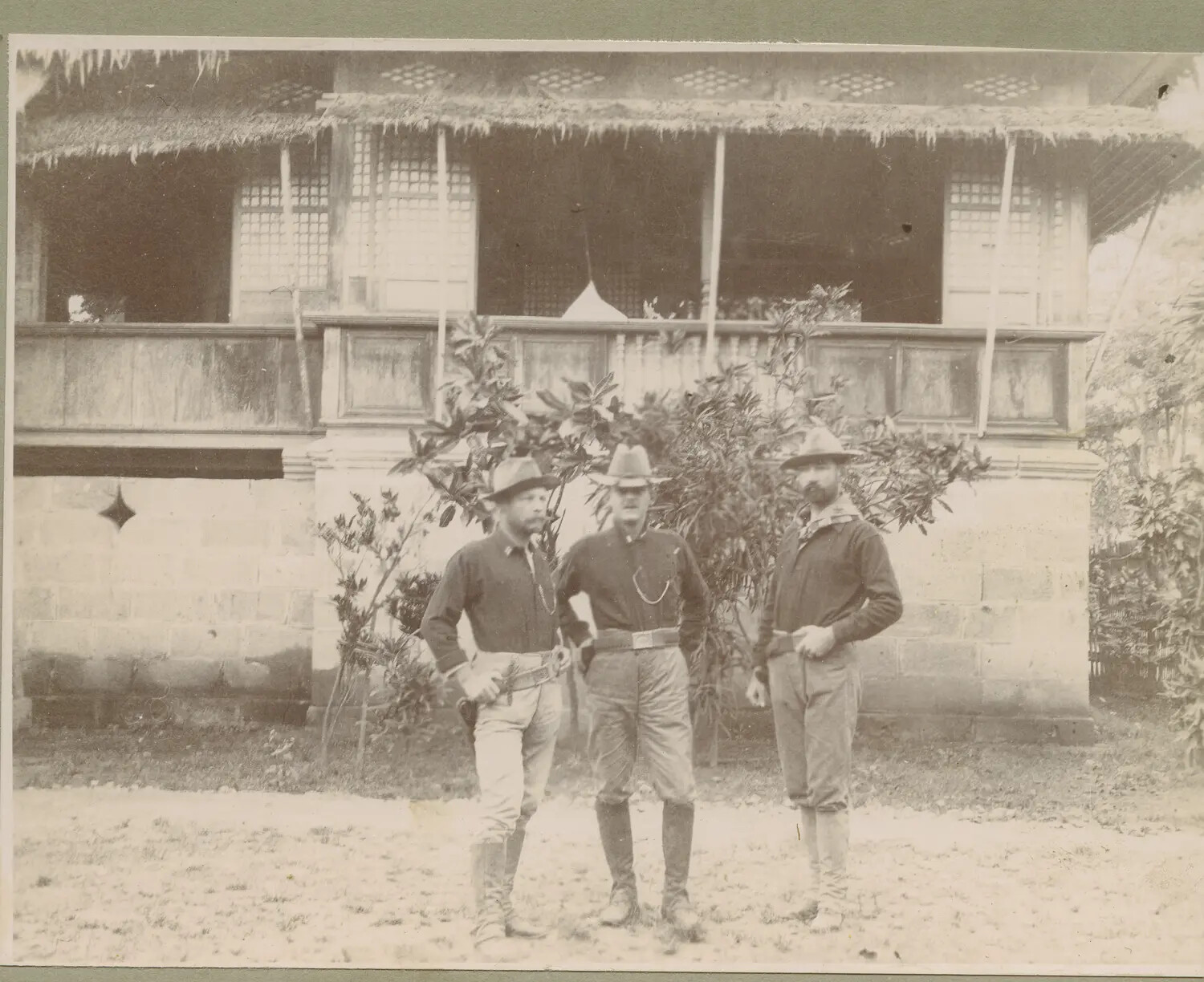 Three American Officers Posed Before a Bahay na Bato Residence, Philippines, c. 1898-1902