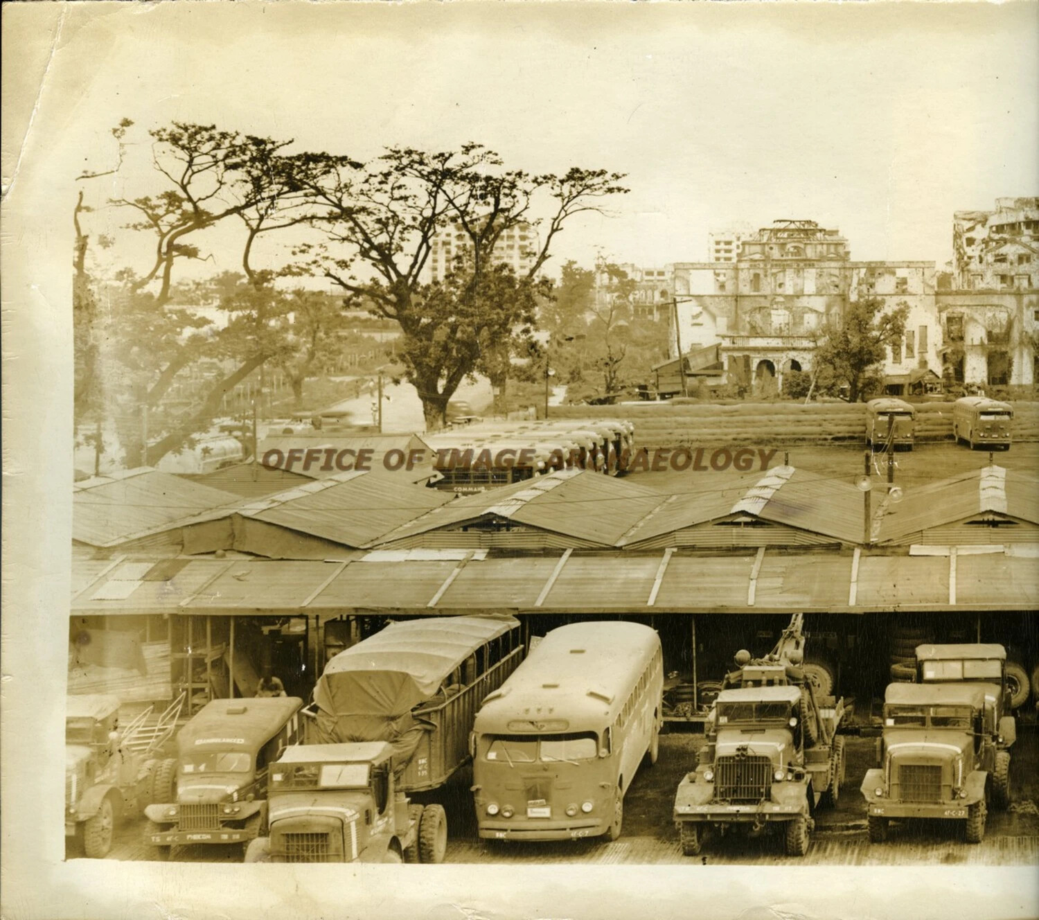 Battery 'C,' 4th Field Artillery Battalion Vehicle Yard, Close View, Manila, Philippines, 1946