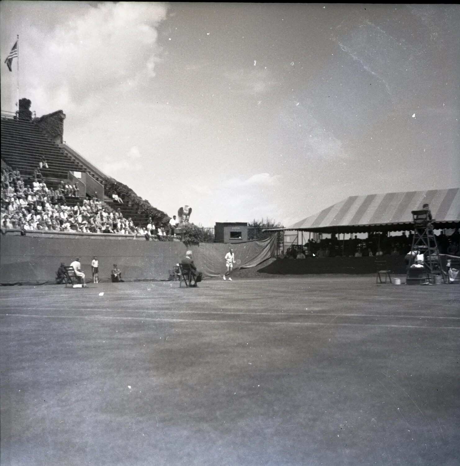 Tennis Match on Grass Court at Stadium Venue, Associated with Bill Tilden, Early-Mid 20th Century