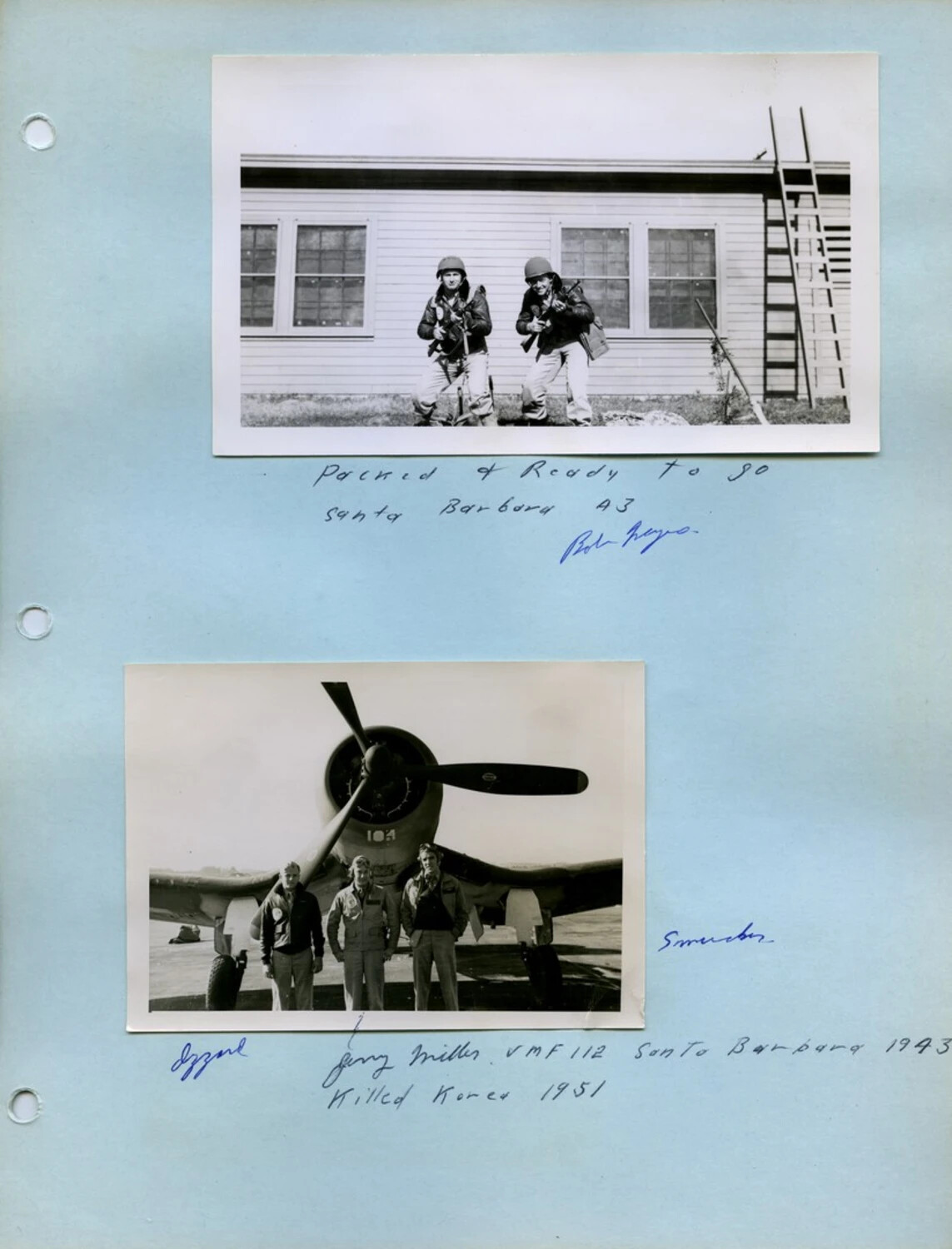 Scrapbook Page: VMF-112 Marine Aviators at MCAS Santa Barbara, 1943, with Jerry Miller (KIA Korea 1951)