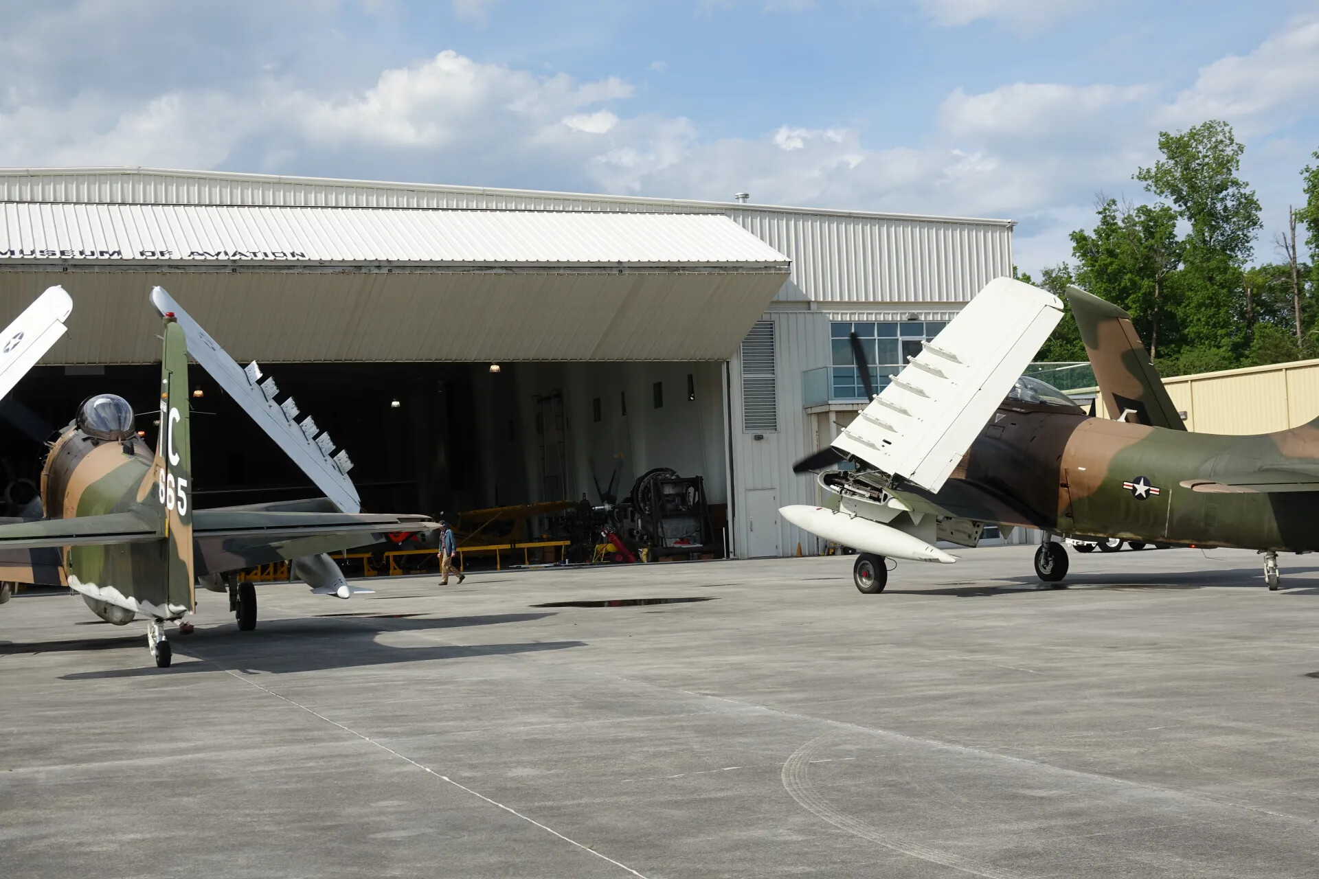 Douglas A-1 Skyraiders on Ramp, Museum of Aviation, Wings Folded
