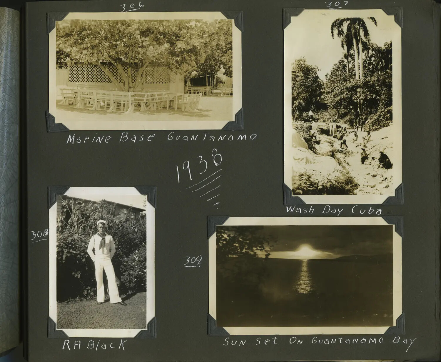 Scrapbook Page: Guantanamo Bay Marine Base and Scenery, Cuba, 1938 (USS Trenton Album)
