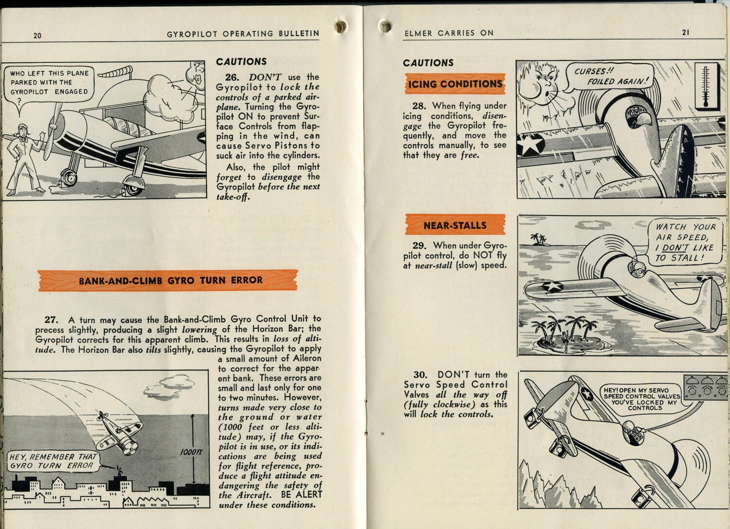 "Gyropilot Operating Bulletin" Training Manual, Pages 20-21, "Elmer Carries On" Series, Korean War Era