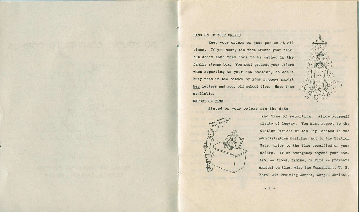 "So You're Coming to Corpus" Orientation Booklet, Page 1 - Naval Air Training Center, Corpus Christi, Texas