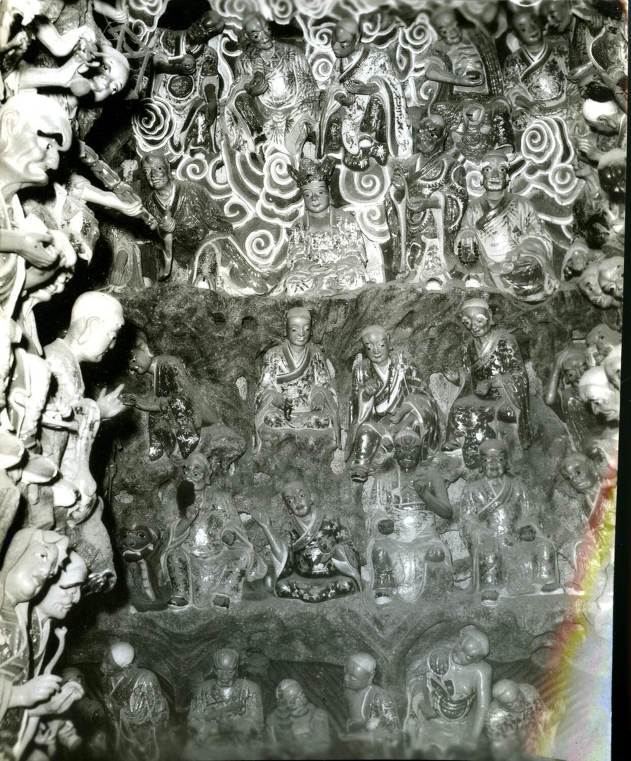 Carved Buddhist Grotto with Luohan Statues, China-Burma-India Theater, WWII Era