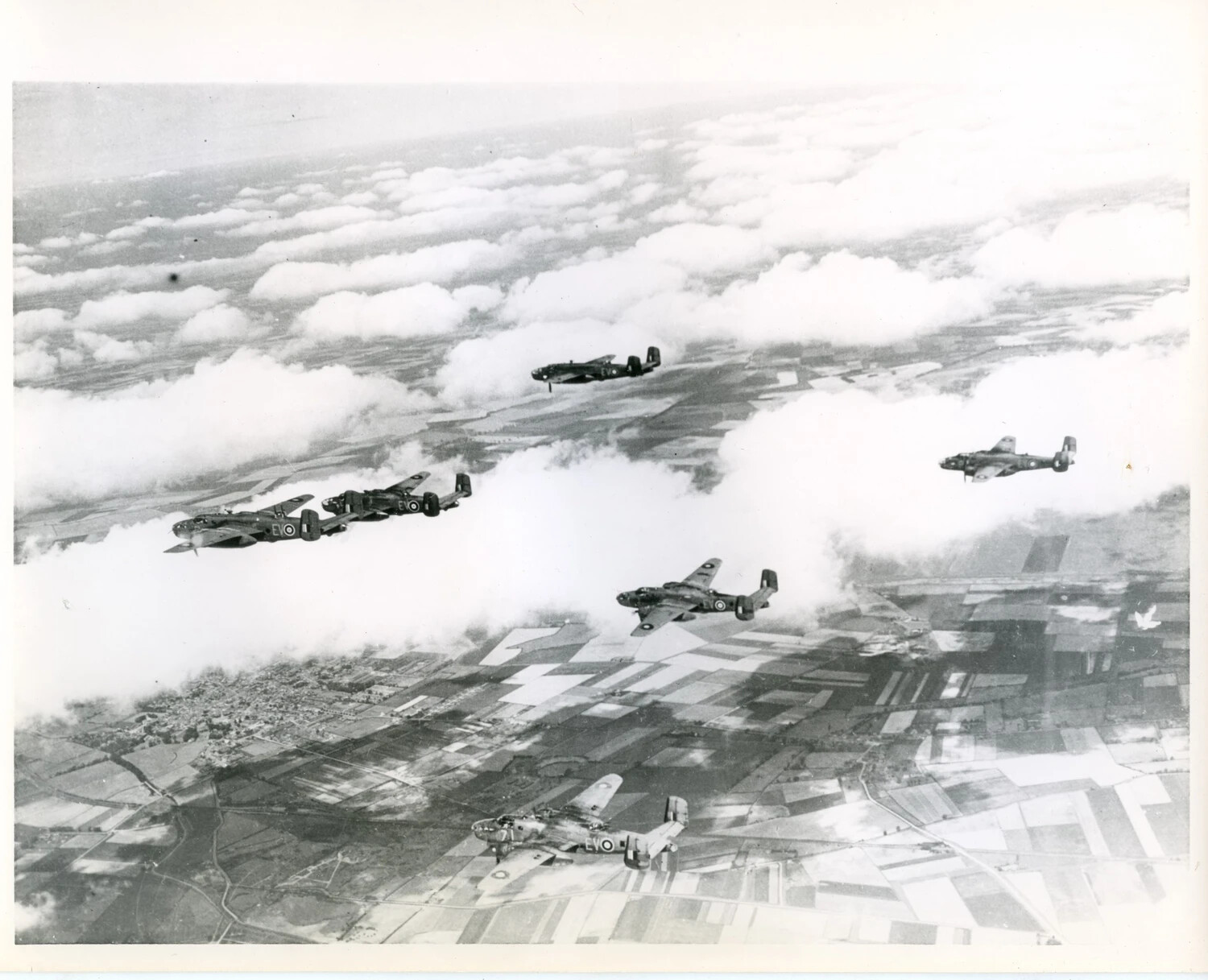 North American Mitchell II Bombers of No. 180 Squadron RAF in Formation, WWII