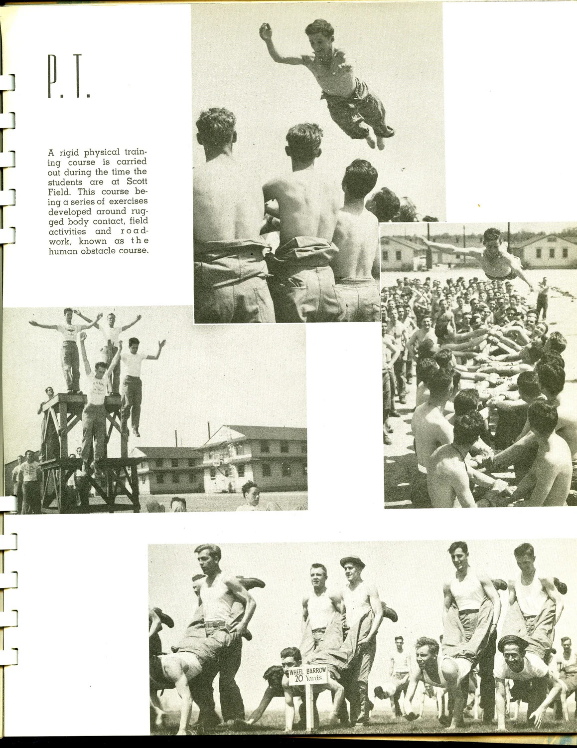P.T. (Physical Training) at Scott Field: Human Toss, Tower Balance, and Wheelbarrow Races
