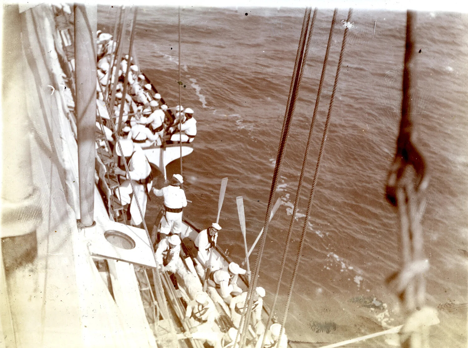 Sailors in Ship's Boats Coming Alongside - USS Columbia Album