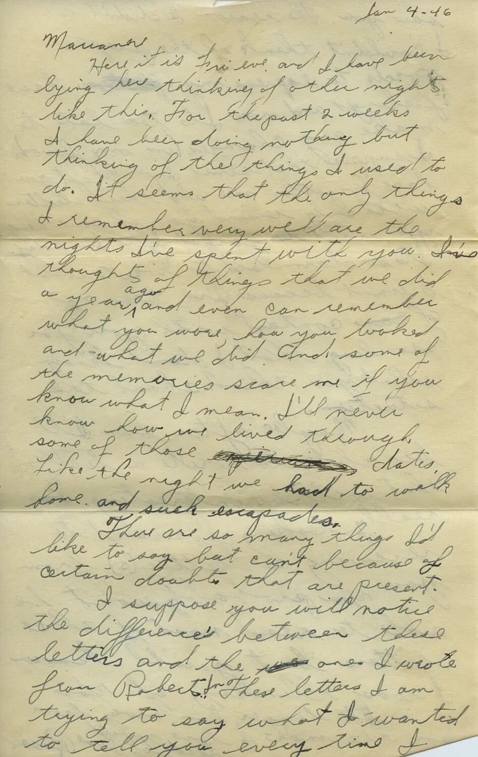 Handwritten Personal Letter to "Marianne," Dated January 4, 1946