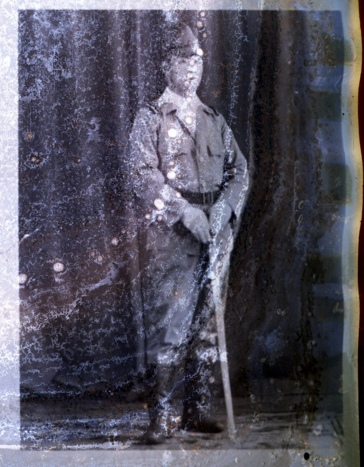 Damaged Studio Portrait of a Uniformed Officer, Captured Japanese Photograph, CBI Theater