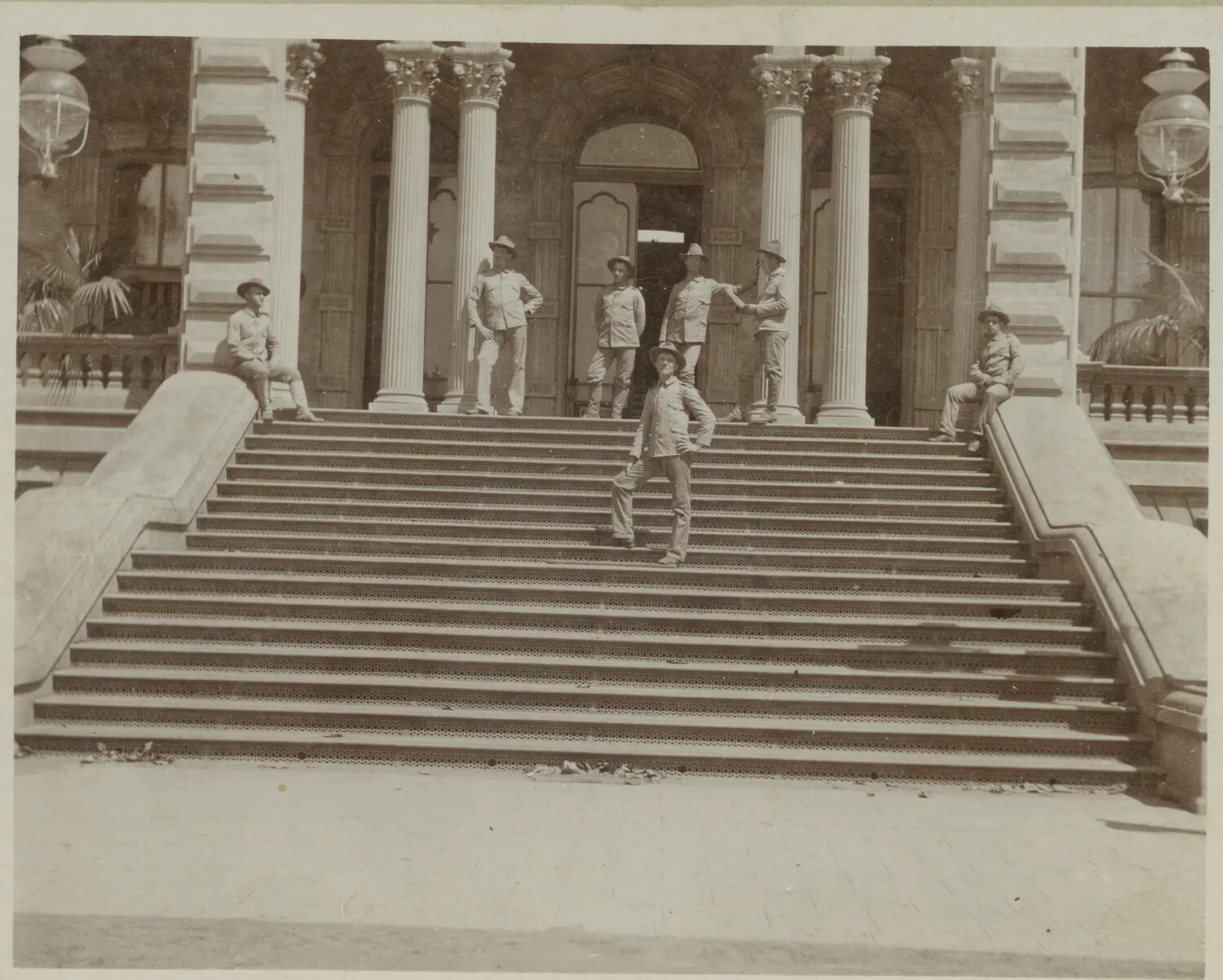 American Soldiers on the Steps of a Grand Government Building, c. 1898-1902