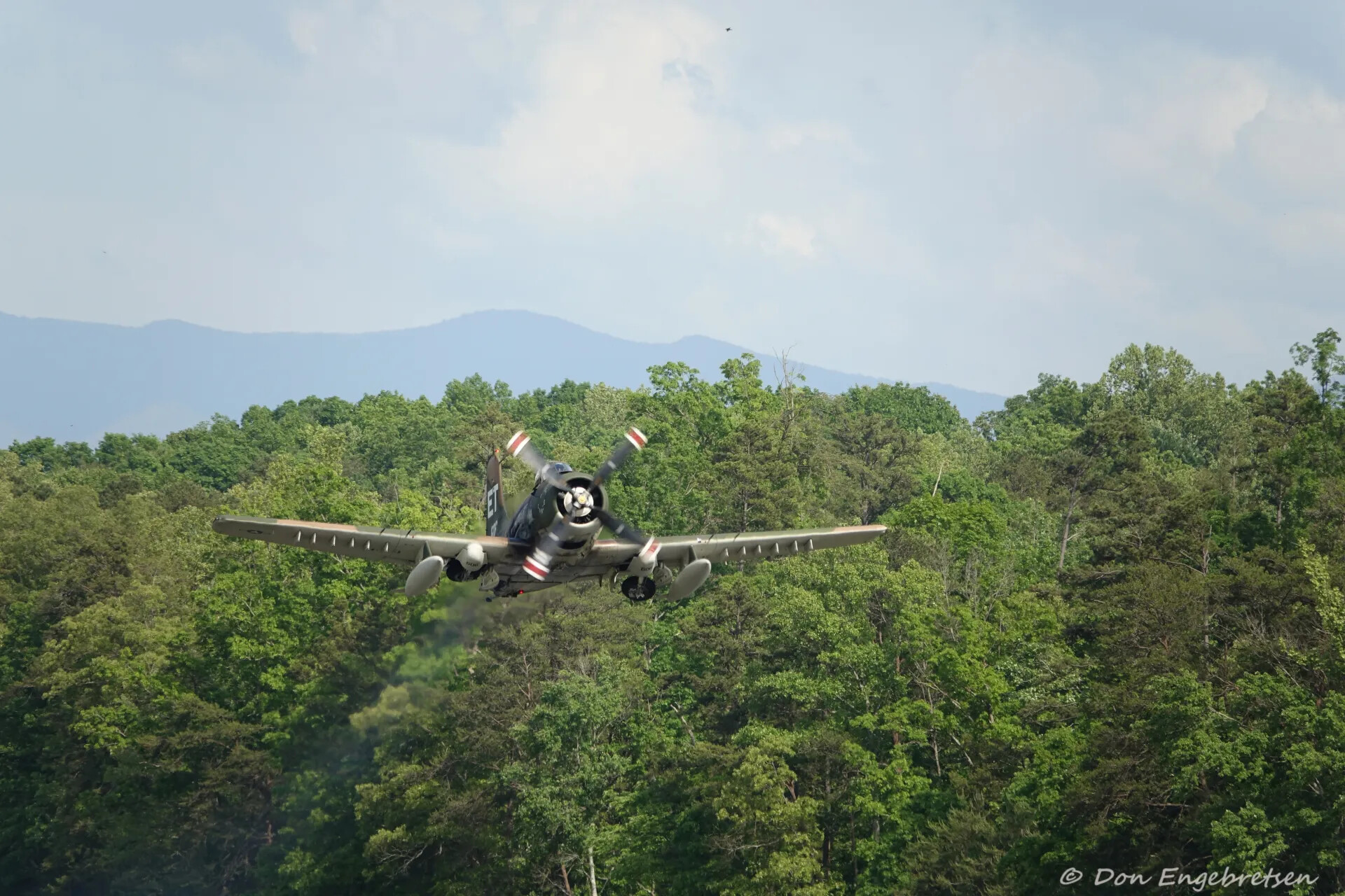Restored A-1 Skyraider, Tail Code 'ET', on Low Pass Over Smoky Mountains, May 2019