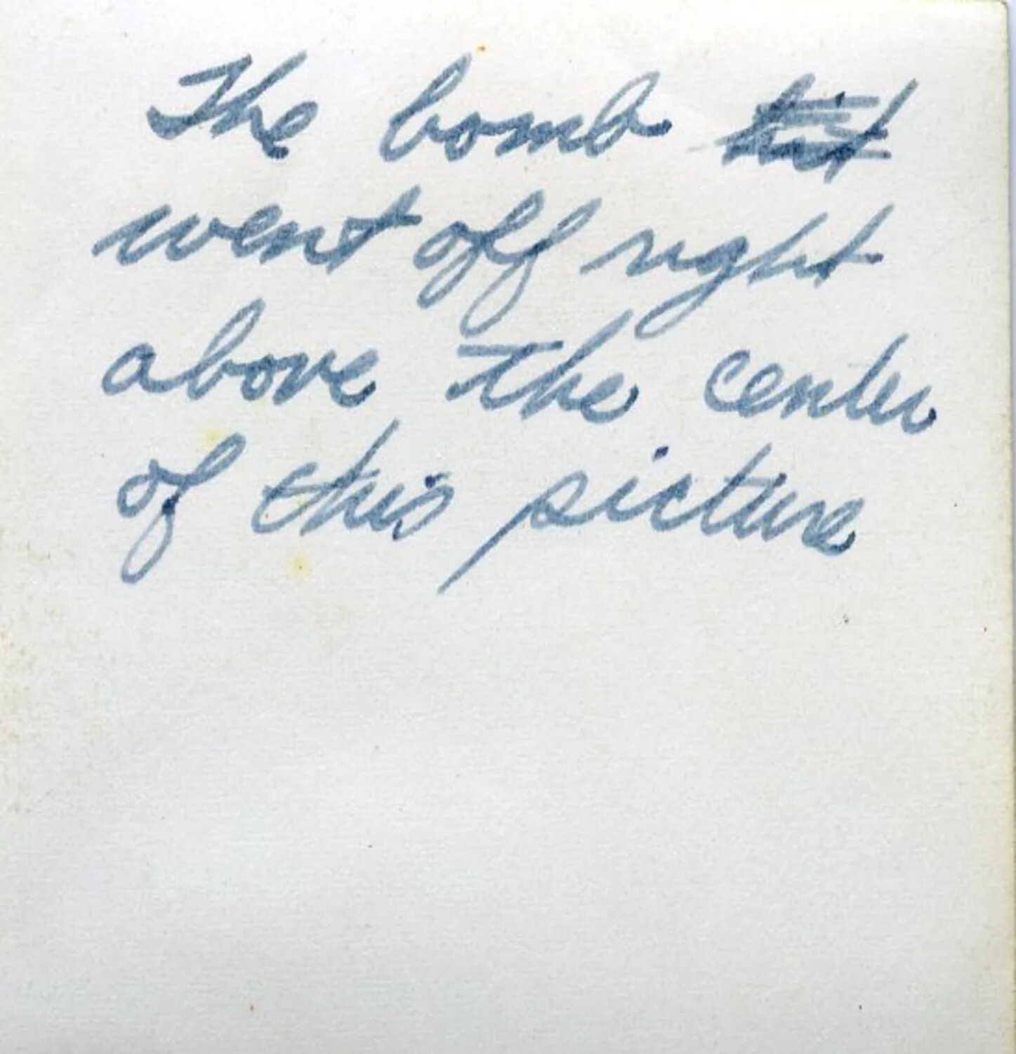 Handwritten Caption Slip: "The Bomb Went Off Right Above the Center of This Picture" — Hiroshima Photo Album, WWII Era