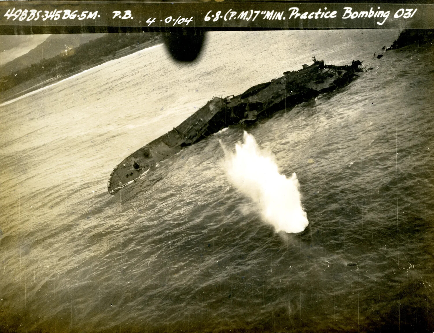 345th Bombardment Group Practice Bombing Run on Shipwreck Target Hulk