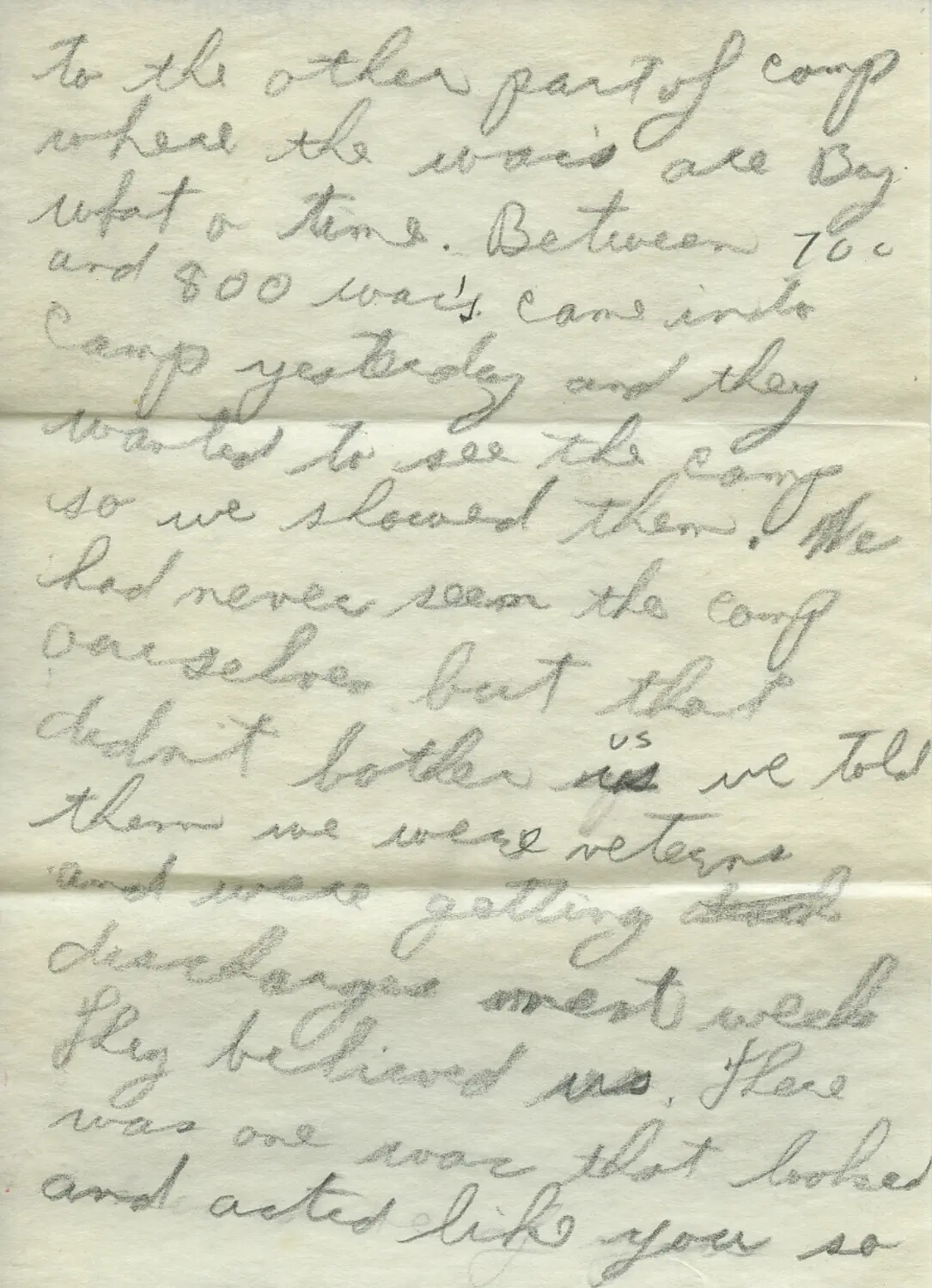 Handwritten WWII-Era Letter Page Describing a WAC Camp Visit – Moon Correspondence