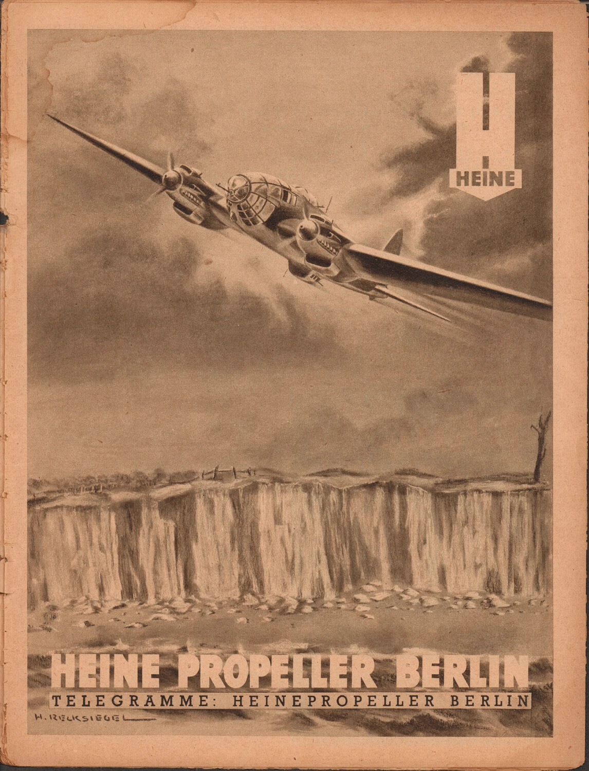 Der Adler Magazine Cover/Advertisement — Heine Propeller Berlin, Featuring Stylized German Bomber Over White Cliffs
